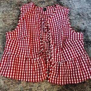 SHEIN Red and White Gingham Sleeveless Top 1XL NWOT